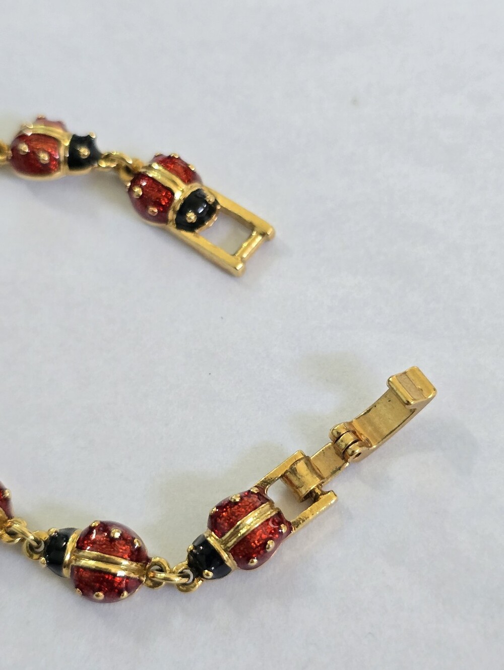 Vintage Lady Bug Enamel Tennis Bracelet Red And Gold Bug Link - Picture 6 of 7